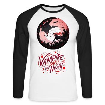 🌙 Vampire Saves the Night - Le héros antagoniste - T-shirt baseball manches longues Homme - blanc/noir - Devant - Nik (191cm)