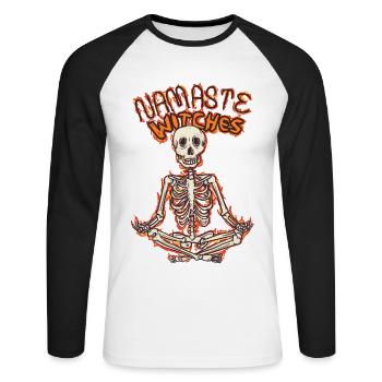 namaste withces yoga skull pour halloween - T-shirt baseball manches longues Homme - blanc/noir - Devant - Nik (191cm)