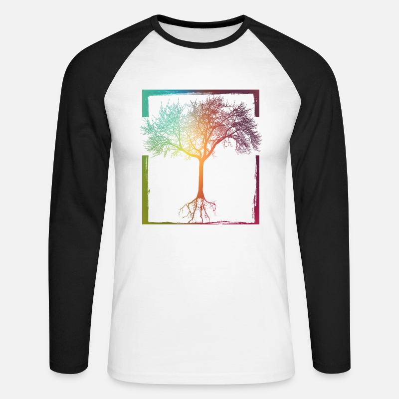 Mutter Natur - Rahmen Wurzeln Baum Lebensbaum - Unisex Baseballshirt langarm - Weiß/Schwarz