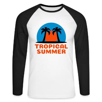 Tropical summer (Sonne, Himmelsgewölbe, Palmen) - Unisex Baseballshirt langarm - Weiß/Schwarz - Vorne - Nik (191cm)