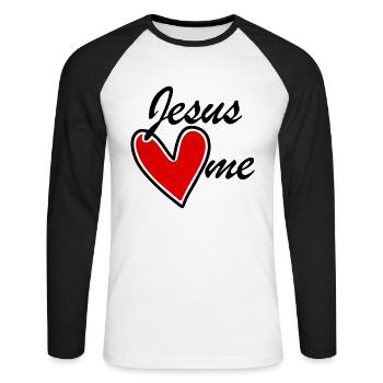 Jesus loves me loves me red heart - Unisex Long Sleeve Baseball T-Shirt - white/black - Front - Nik (191cm)