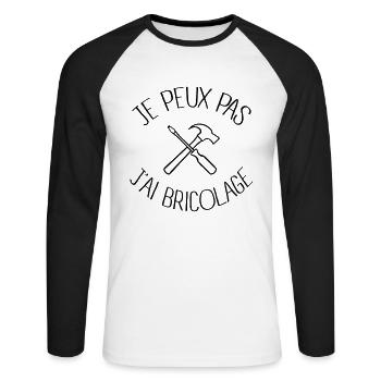 Je peux pas j'ai Bricolage - T-shirt baseball manches longues Homme - blanc/noir - Devant - Nik (191cm)