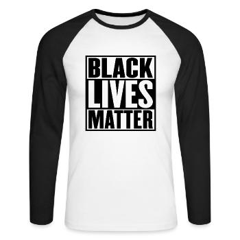 Chemise noire Lives Matter BLM - T-shirt baseball manches longues Homme - blanc/noir - Devant - Nik (191cm)