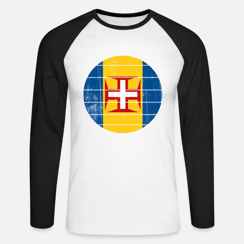 Retro Madeira Flagge - Unisex Baseballshirt langarm - Weiß/Schwarz