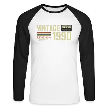 1990 Vintage Rétro Cadeau D'anniversaire 1990 - T-shirt baseball manches longues Homme - blanc/noir - Devant - Nik (191cm)
