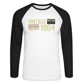 1984 Vintage Rétro Cadeau D'anniversaire 1984 - T-shirt baseball manches longues Homme - blanc/noir - Devant - Nik (191cm)
