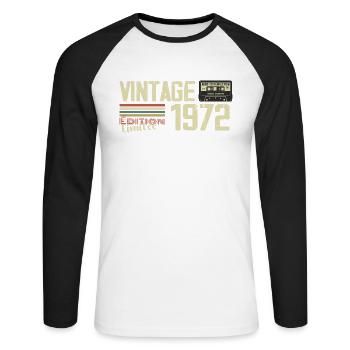 1972 Vintage Retro 1972 Geburtstagsgeschenk - Unisex Baseballshirt langarm - Weiß/Schwarz - Vorne - Nik (191cm)