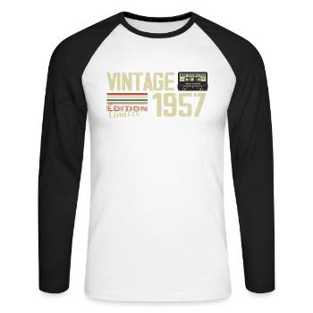 1957 Vintage Rétro Cadeau D'anniversaire 1957 - T-shirt baseball manches longues Homme - blanc/noir - Devant - Nik (191cm)