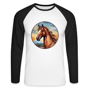 Pferd - Unisex Baseballshirt langarm - Weiß/Schwarz - Vorne - Nik (191cm)