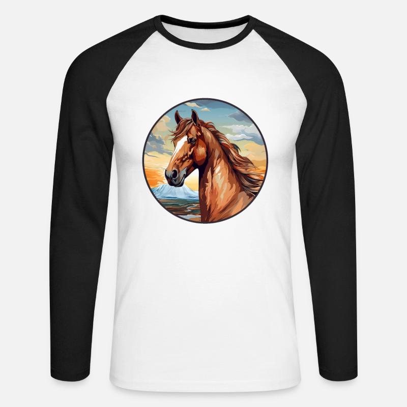 Pferd - Unisex Baseballshirt langarm - Weiß/Schwarz