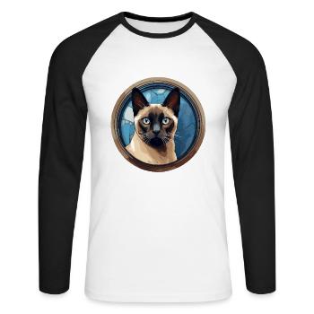Siamese cat - Unisex Long Sleeve Baseball T-Shirt - white/black - Front - Nik (191cm)