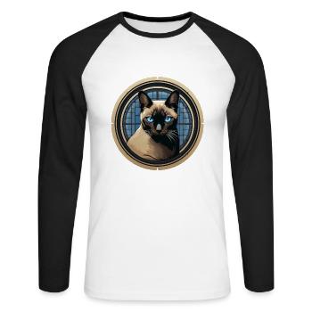 Siamese cat - Unisex Long Sleeve Baseball T-Shirt - white/black - Front - Nik (191cm)