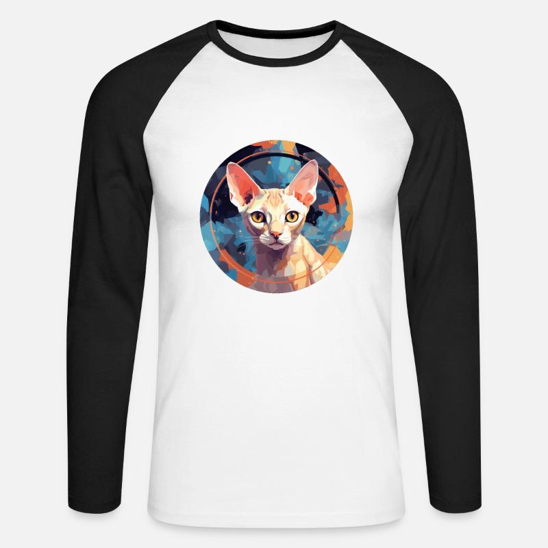 Devon Rex Katze - Unisex Baseballshirt langarm - Weiß/Schwarz