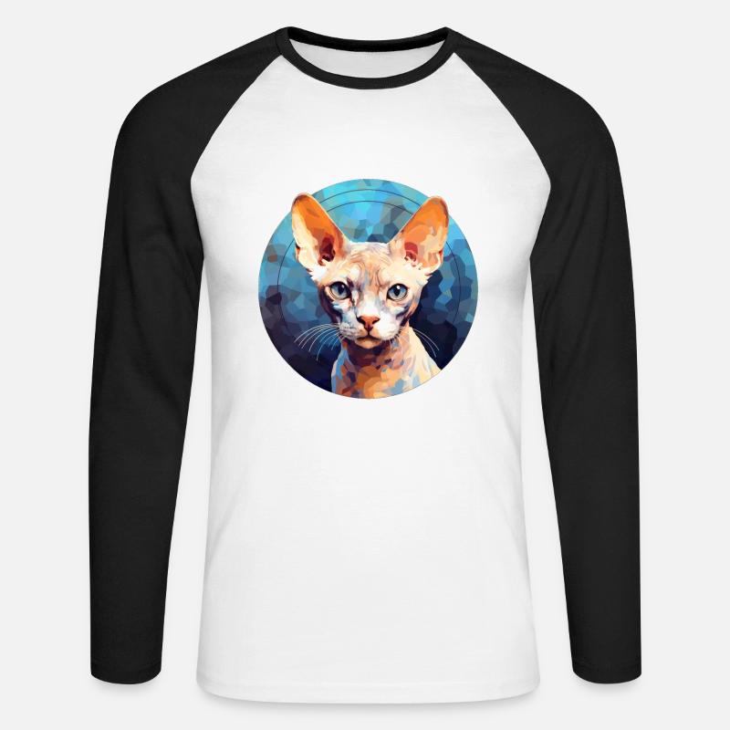 Devon Rex Katze - Unisex Baseballshirt langarm - Weiß/Schwarz