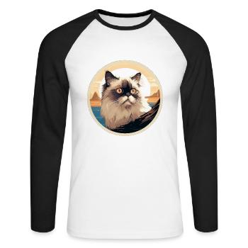 Himalayan cat - Unisex Long Sleeve Baseball T-Shirt - white/black - Front - Nik (191cm)