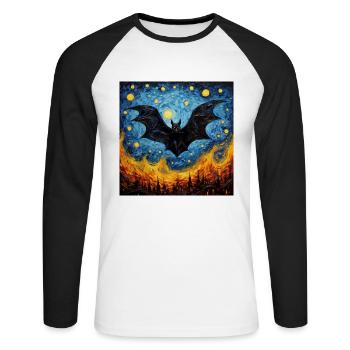Bat, Van Gogh, Starry Night, Animal - Unisex Long Sleeve Baseball T-Shirt - white/black - Front - Nik (191cm)