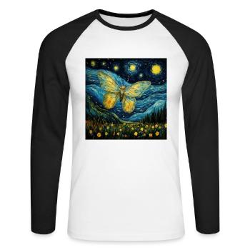 Moth, Van Gogh, Starry Night, Animal - Unisex Long Sleeve Baseball T-Shirt - white/black - Front - Nik (191cm)