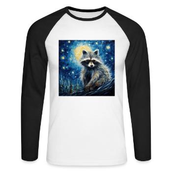 Raccoon, Van Gogh, Starry Night, Animal - Unisex Long Sleeve Baseball T-Shirt - white/black - Front - Nik (191cm)