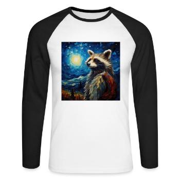 Raccoon, Van Gogh, Starry Night, Animal - Unisex Long Sleeve Baseball T-Shirt - white/black - Front - Nik (191cm)