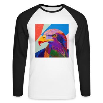 adler, vogel, bunt, tier, geschenk, geschenkidee - Unisex Baseballshirt langarm - Weiß/Schwarz - Vorne - Nik (191cm)