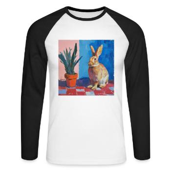 hase, kaninchen, bunt, tier, geschenk - Unisex Baseballshirt langarm - Weiß/Schwarz - Vorne - Nik (191cm)
