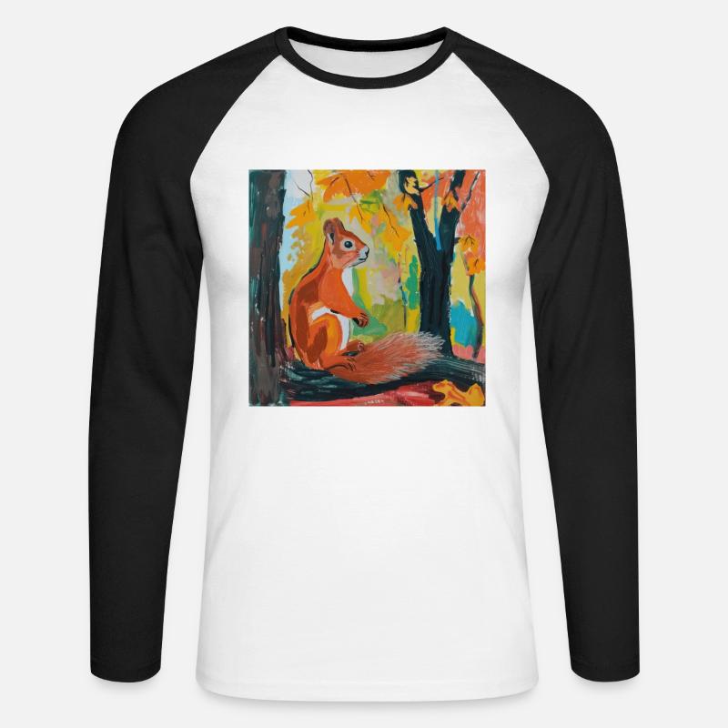 eichhörnchen, bunt, tier, geschenk, geschenkidee - Unisex Baseballshirt langarm - Weiß/Schwarz