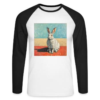 hase, kaninchen, bunt, tier, geschenk - Unisex Baseballshirt langarm - Weiß/Schwarz - Vorne - Nik (191cm)