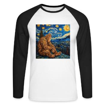 bigfoot, big foot, van gogh, sternenacht - Unisex Baseballshirt langarm - Weiß/Schwarz - Vorne - Nik (191cm)