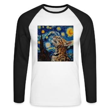 Ozelot, luchs, van gogh, sternennacht - Unisex Baseballshirt langarm - Weiß/Schwarz - Vorne - Nik (191cm)