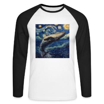 Wal Fisch Van Gogh - Unisex Baseballshirt langarm - Weiß/Schwarz - Vorne - Nik (191cm)