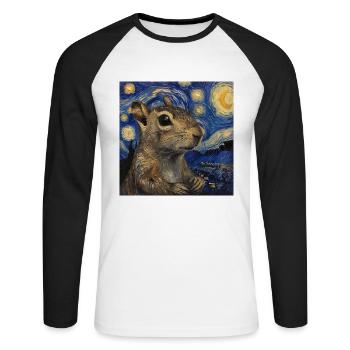 agouti, maus, ratte, van gogh, sternennacht - Unisex Baseballshirt langarm - Weiß/Schwarz - Vorne - Nik (191cm)