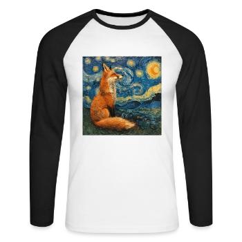 Renard, Renards, Van Gogh, Nuit étoilée - T-shirt baseball manches longues Homme - blanc/noir - Devant - Nik (191cm)