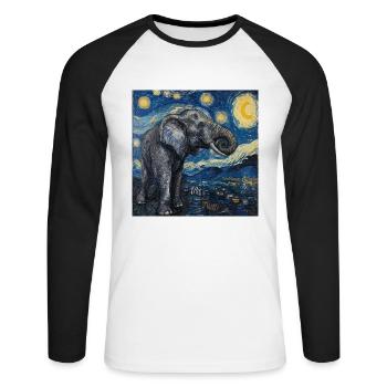 Elephant, Van Gogh, Starry Night - Unisex Long Sleeve Baseball T-Shirt - white/black - Front - Nik (191cm)