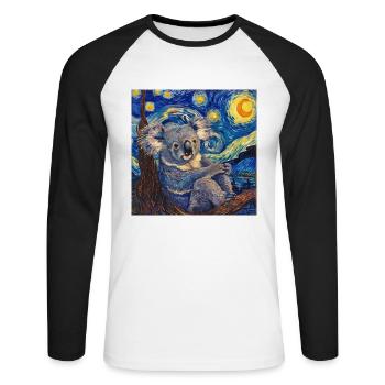 koala, tier, van gogh, sternenacht - Unisex Baseballshirt langarm - Weiß/Schwarz - Vorne - Nik (191cm)