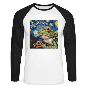 frosch, tier, van gogh, sternenacht - Unisex Baseballshirt langarm - Weiß/Schwarz - Vorne - Nik (191cm)