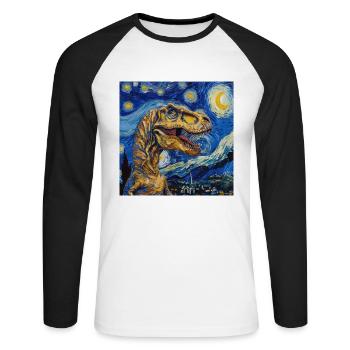 T-Rex, Dinosaur, Dino Animal, Van Gogh - Unisex Long Sleeve Baseball T-Shirt - white/black - Front - Nik (191cm)