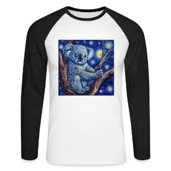 koala, tier, van gogh, sternenacht - Unisex Baseballshirt langarm - Weiß/Schwarz - Vorne - Nik (191cm)