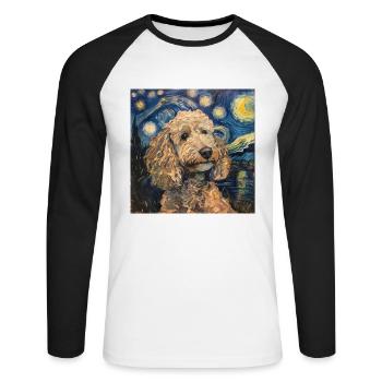 Caniche, Chien, Van Gogh, Nuit Étoilée - T-shirt baseball manches longues Homme - blanc/noir - Devant - Nik (191cm)