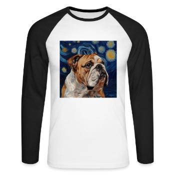 Bulldog, Dog, Van Gogh, Starry Night - Unisex Long Sleeve Baseball T-Shirt - white/black - Front - Nik (191cm)