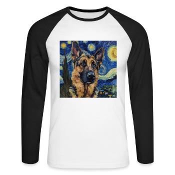 Berger allemand Van Gogh, Nuit étoilée - T-shirt baseball manches longues Homme - blanc/noir - Devant - Nik (191cm)