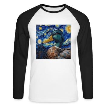 Duck, Animal, Van Gogh, Starry Night - Unisex Long Sleeve Baseball T-Shirt - white/black - Front - Nik (191cm)