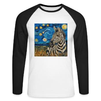 zebra, van gogh, sternennacht, geschenk, geschenki - Unisex Baseballshirt langarm - Weiß/Schwarz - Vorne - Nik (191cm)