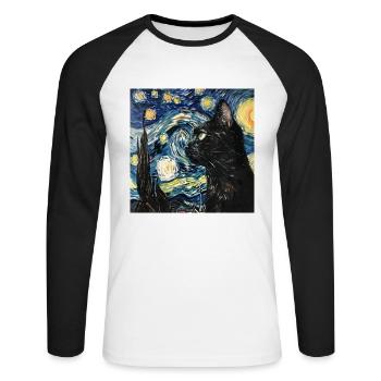 Chat, Motif De Chat - T-shirt baseball manches longues Homme - blanc/noir - Devant - Nik (191cm)