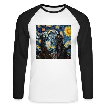 Chat, Motif De Chat - T-shirt baseball manches longues Homme - blanc/noir - Devant - Nik (191cm)