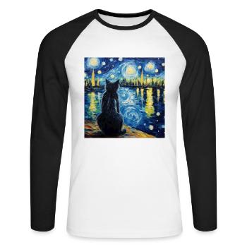 Chat, Motif De Chat - T-shirt baseball manches longues Homme - blanc/noir - Devant - Nik (191cm)
