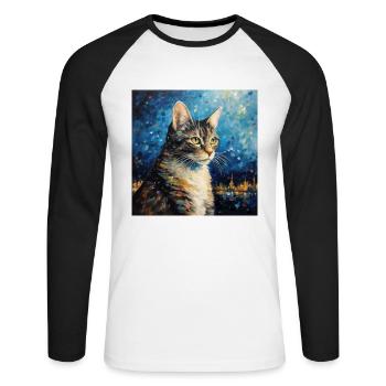 Chat, Motif De Chat - T-shirt baseball manches longues Homme - blanc/noir - Devant - Nik (191cm)