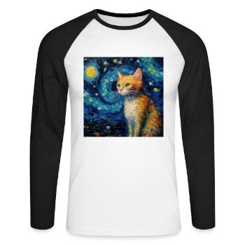 Chat, Motif De Chat - T-shirt baseball manches longues Homme - blanc/noir - Devant - Nik (191cm)