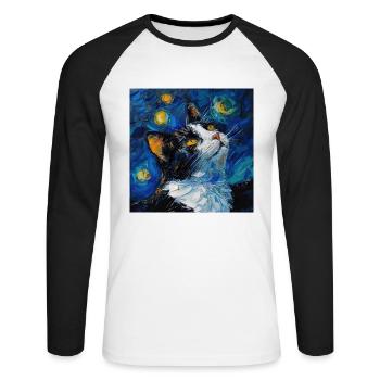 Chat, Motif De Chat - T-shirt baseball manches longues Homme - blanc/noir - Devant - Nik (191cm)
