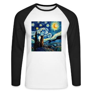Chat, Motif De Chat - T-shirt baseball manches longues Homme - blanc/noir - Devant - Nik (191cm)