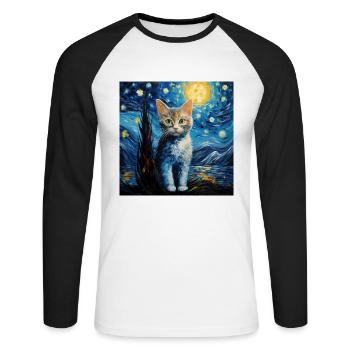 Cat, Cat Motif - Unisex Long Sleeve Baseball T-Shirt - white/black - Front - Nik (191cm)